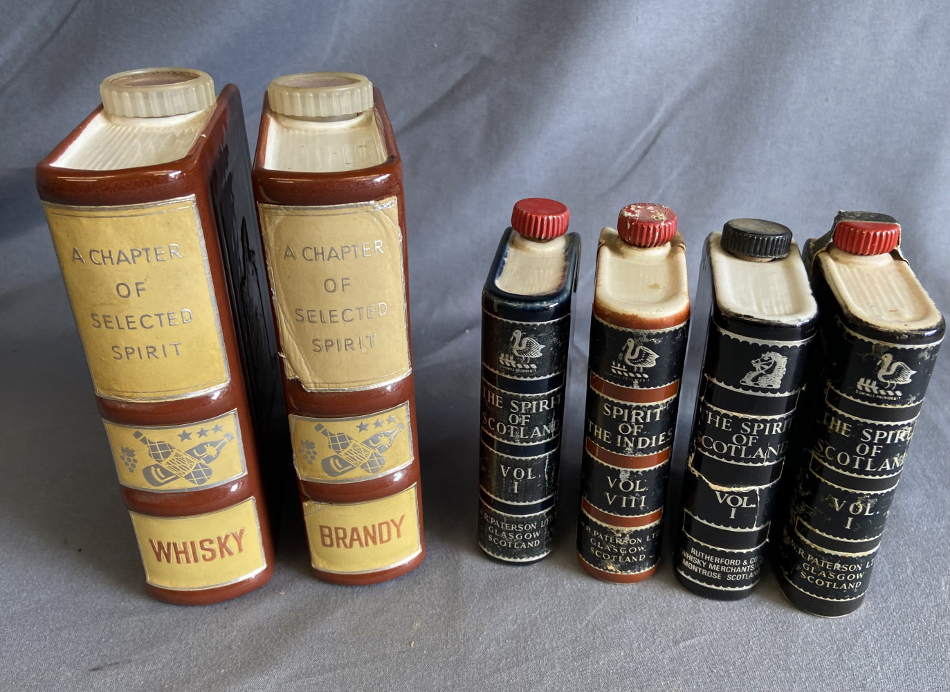Rare Set of 4 x Paterson Miniature book bottle and two whiskey and brandy book bottles