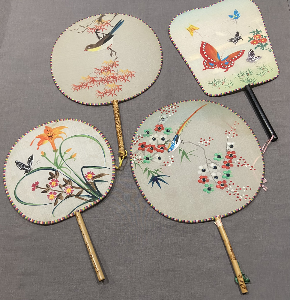 Vintage Chinese rigid silk hand fans