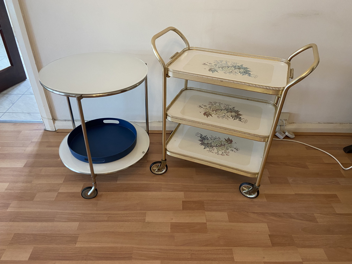 Retro drinks trolley and modern drinks trolley with tray