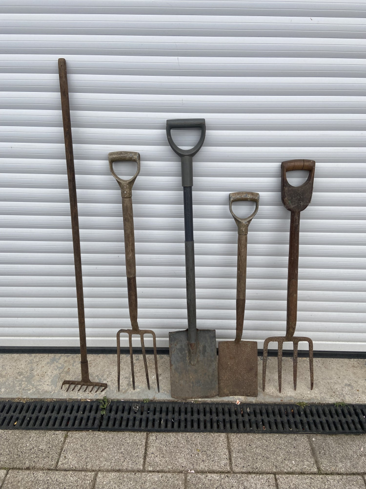 Garden Tools, spades, forks and small rake