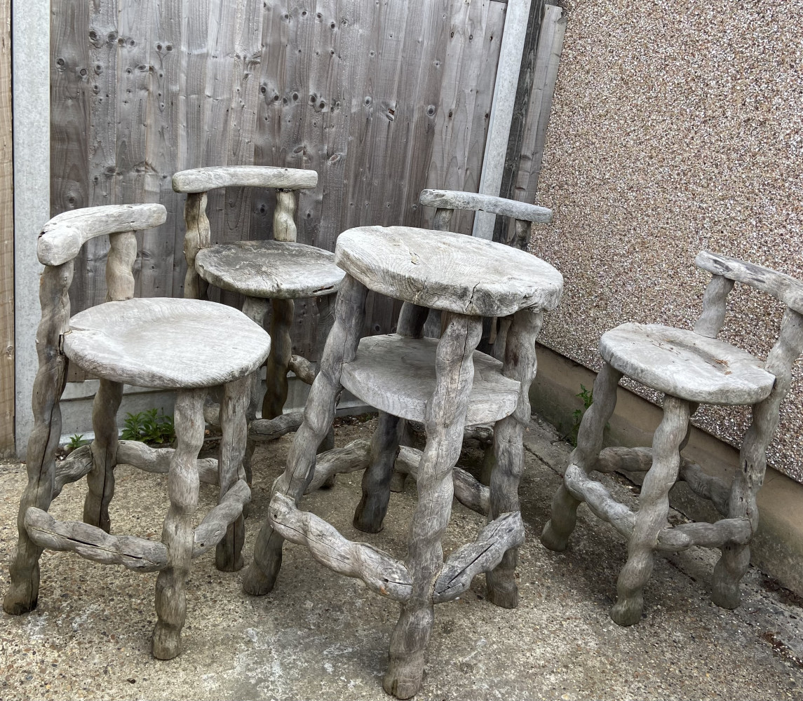 Large Rustic Garden Table and 4 chairs made from natural wood