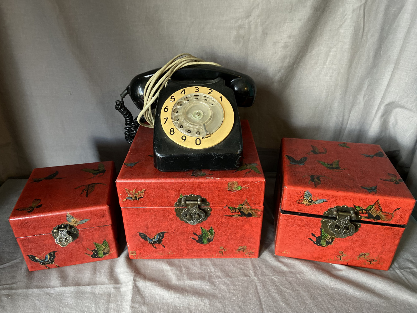 Vintage Telephone and trio of boxes