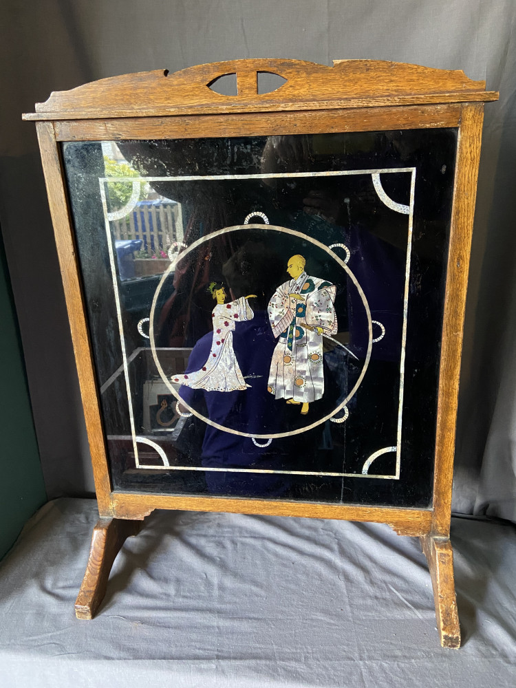 Antique inlayed fire screen