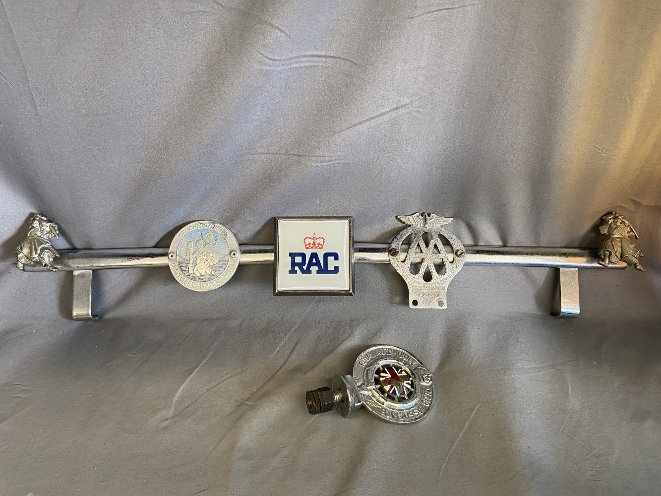 Vintage badge bar with badges amd Vintage Royal Automobile Club Association Badge