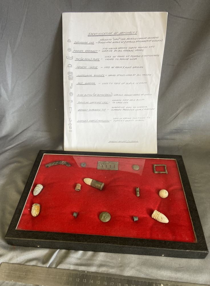 Cased lot of Mudlark finds including civil war era bullets