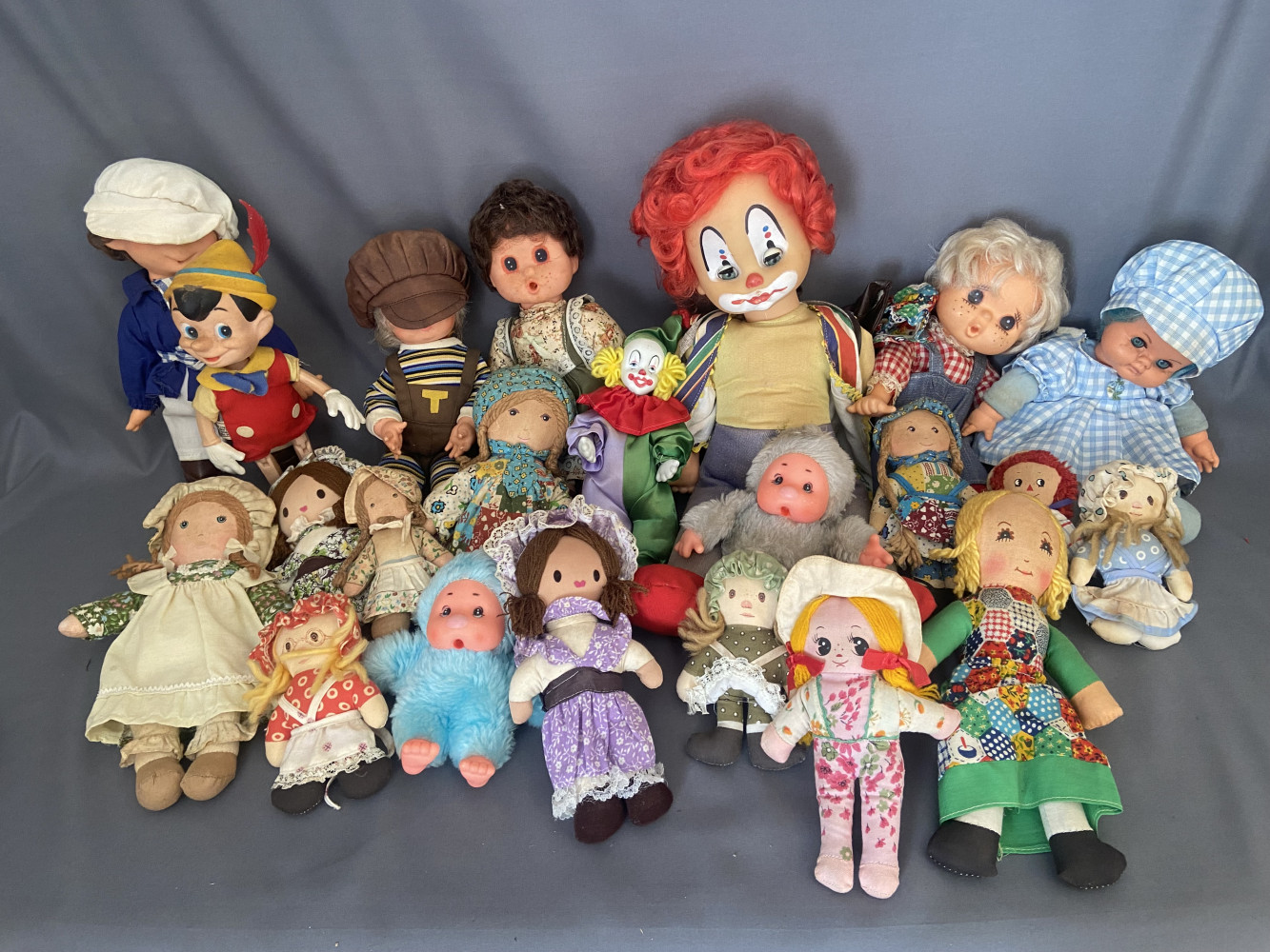 Large Collection of vintage dolls and toys including rare Pinocchio