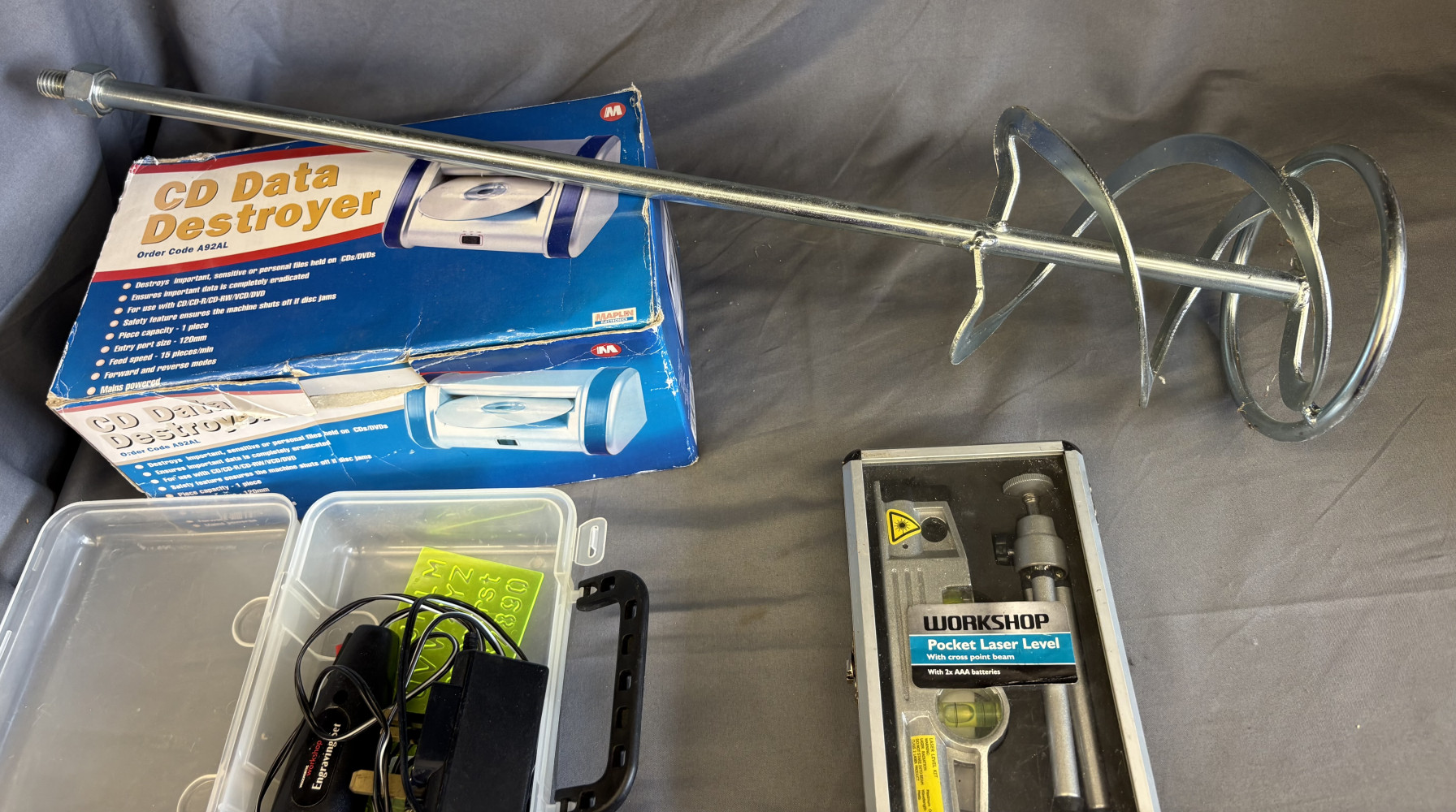 Tools, large paddle, cd destroyer and other tool sets