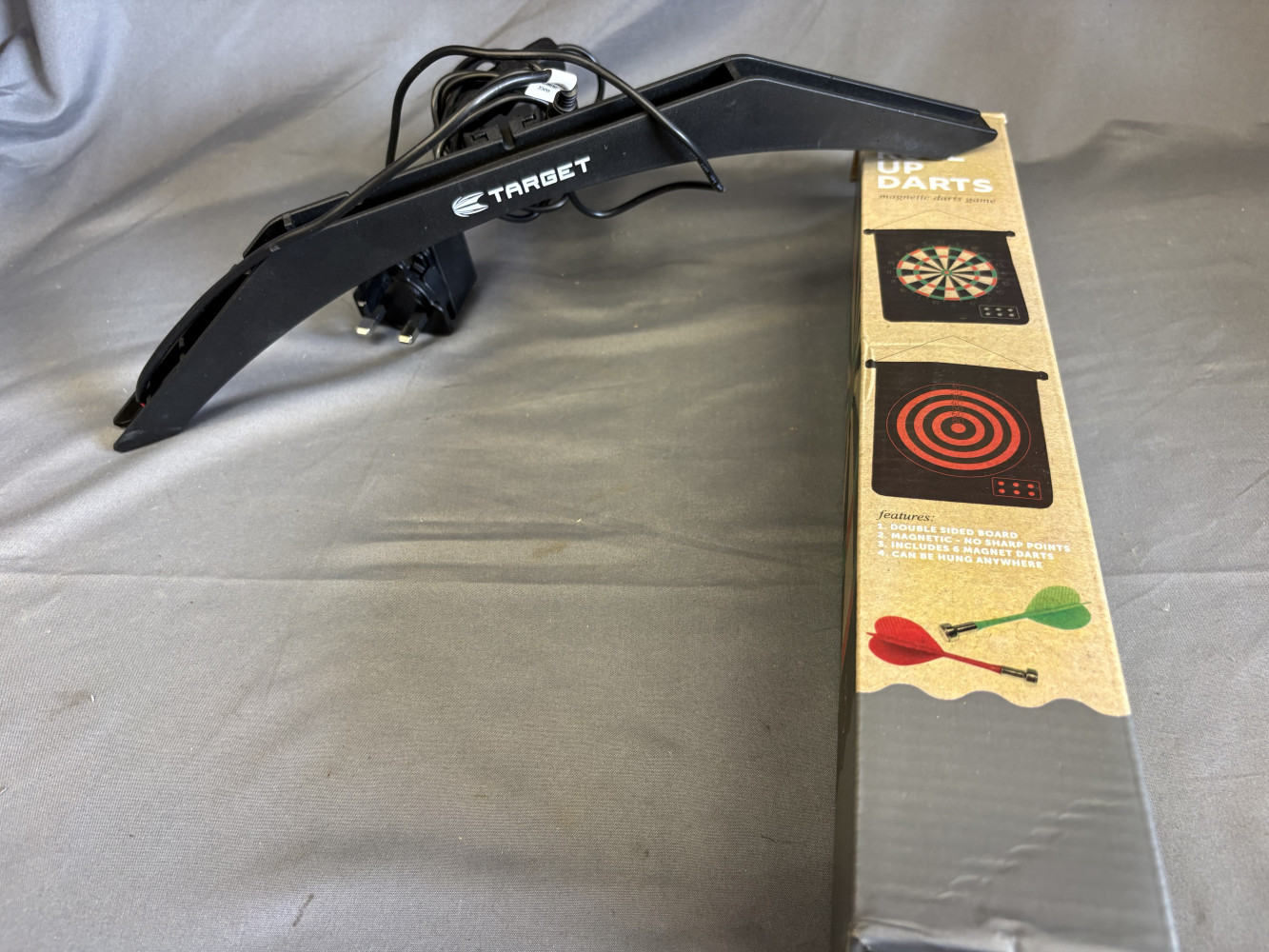 Target dart board light and roll up dart boards