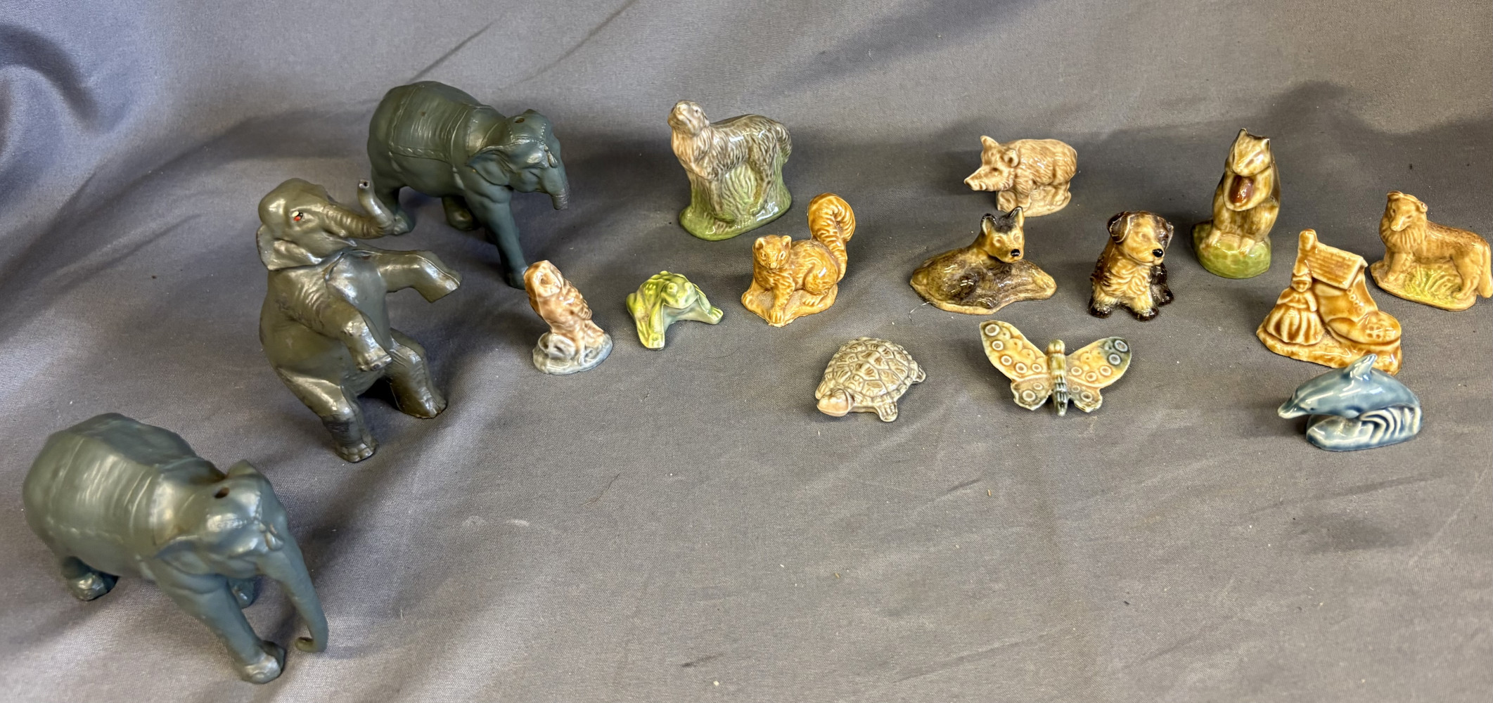 Collection of Wade Whimsies figures and 3 elephants