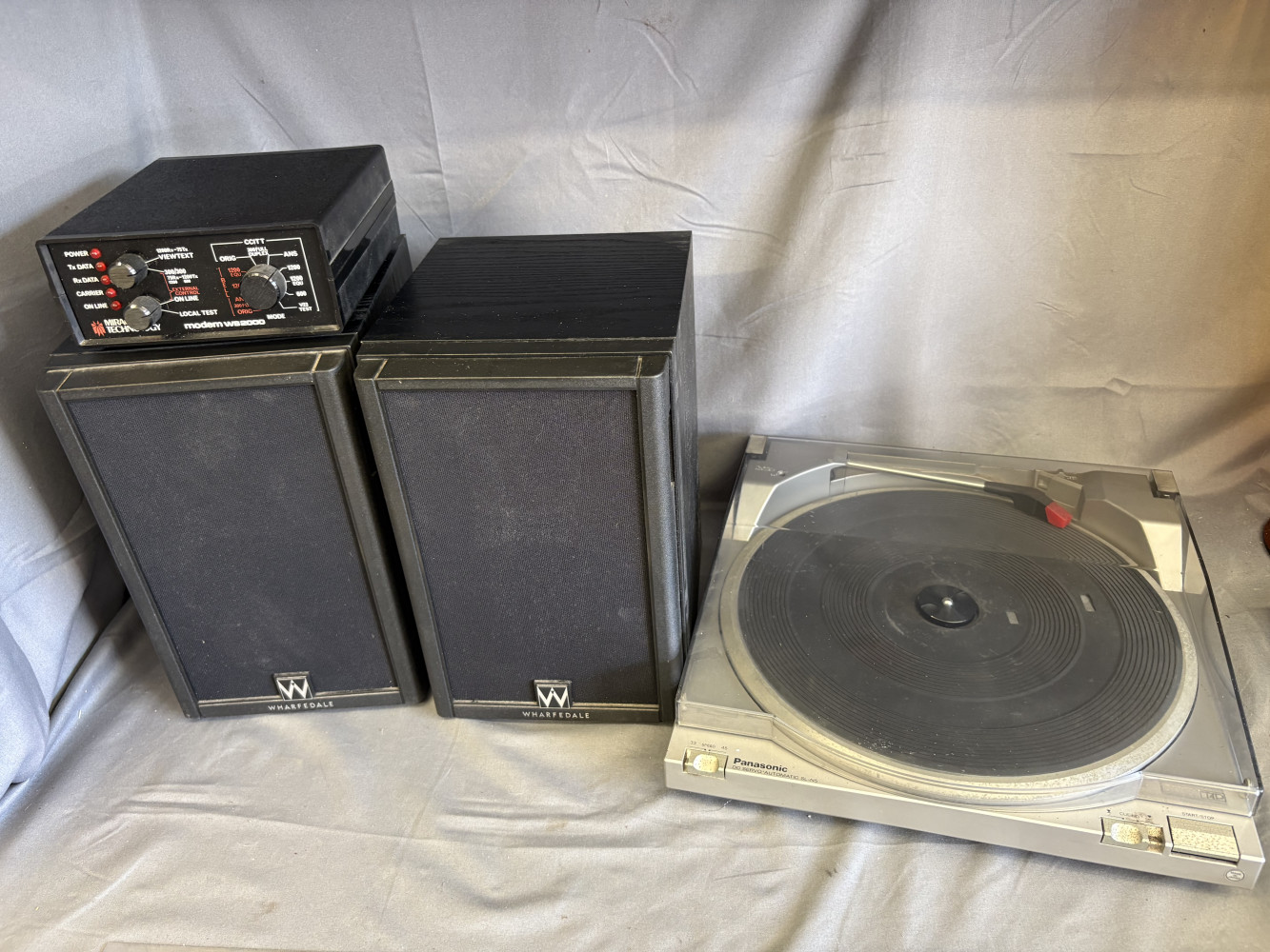 Panasonic SL-N5 automatic turntable, Miracle Technology WS-2000 modem and pair of Wharfedale Diamond 5 speakers