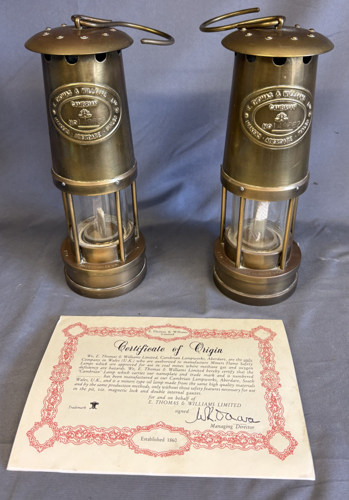 2 original Welsh miners lamps with certificates