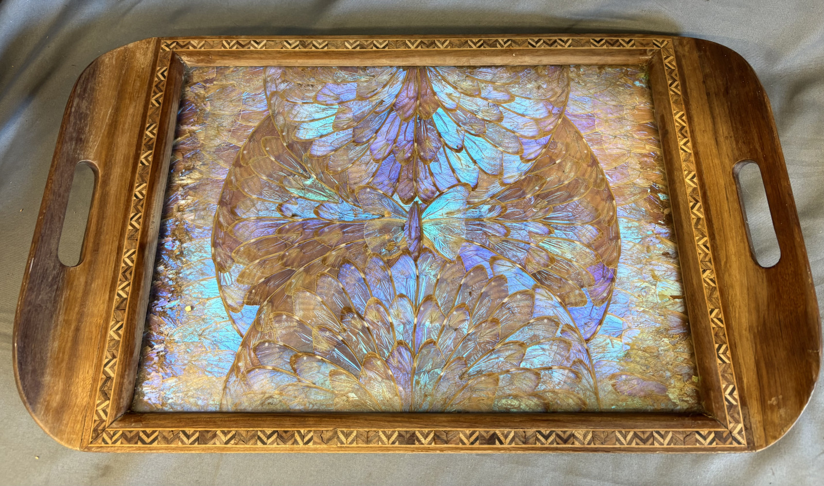 Art Deco Serving Tray Made of Butterfly Wings very special item