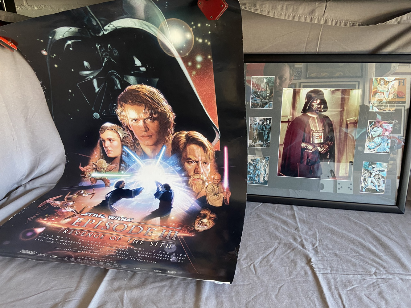 Star wars film poster and framed Darth Vader holograms 