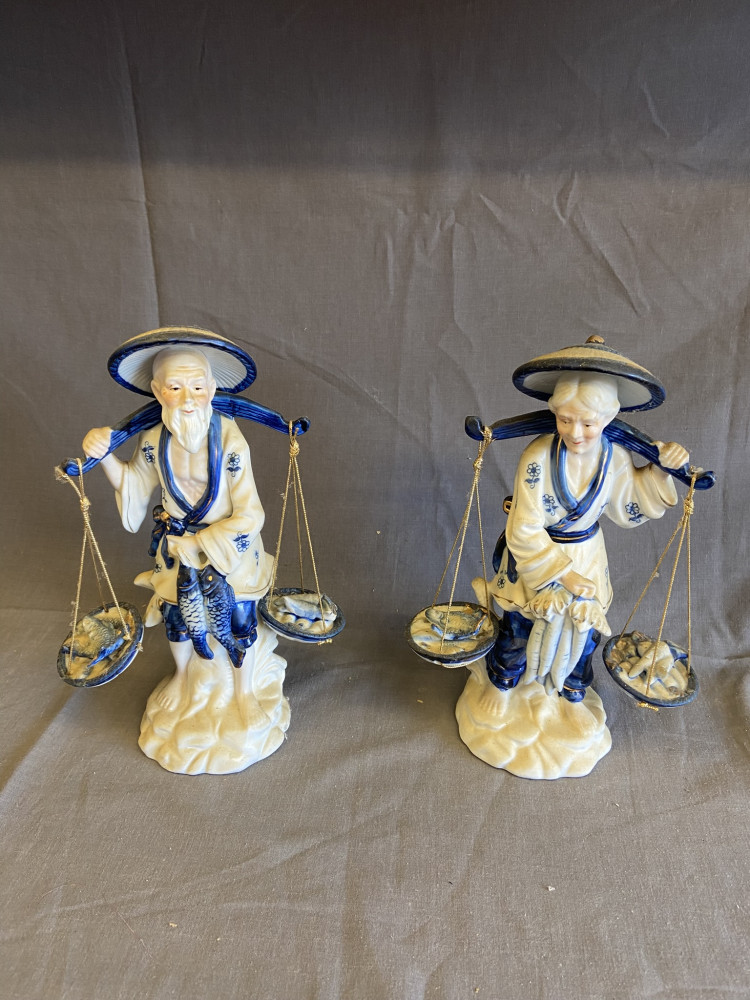 2 Blue and White Chinese Figures 
