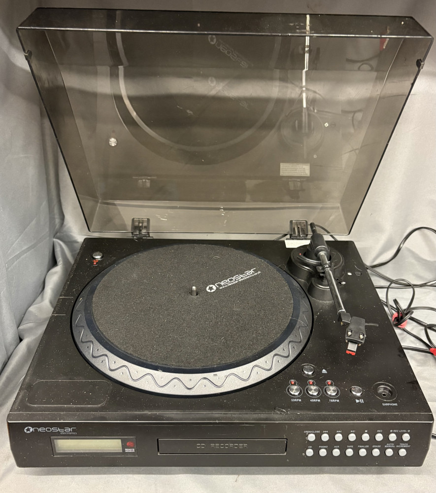 Neostar Electronics record player featuring a built-in CD recorder