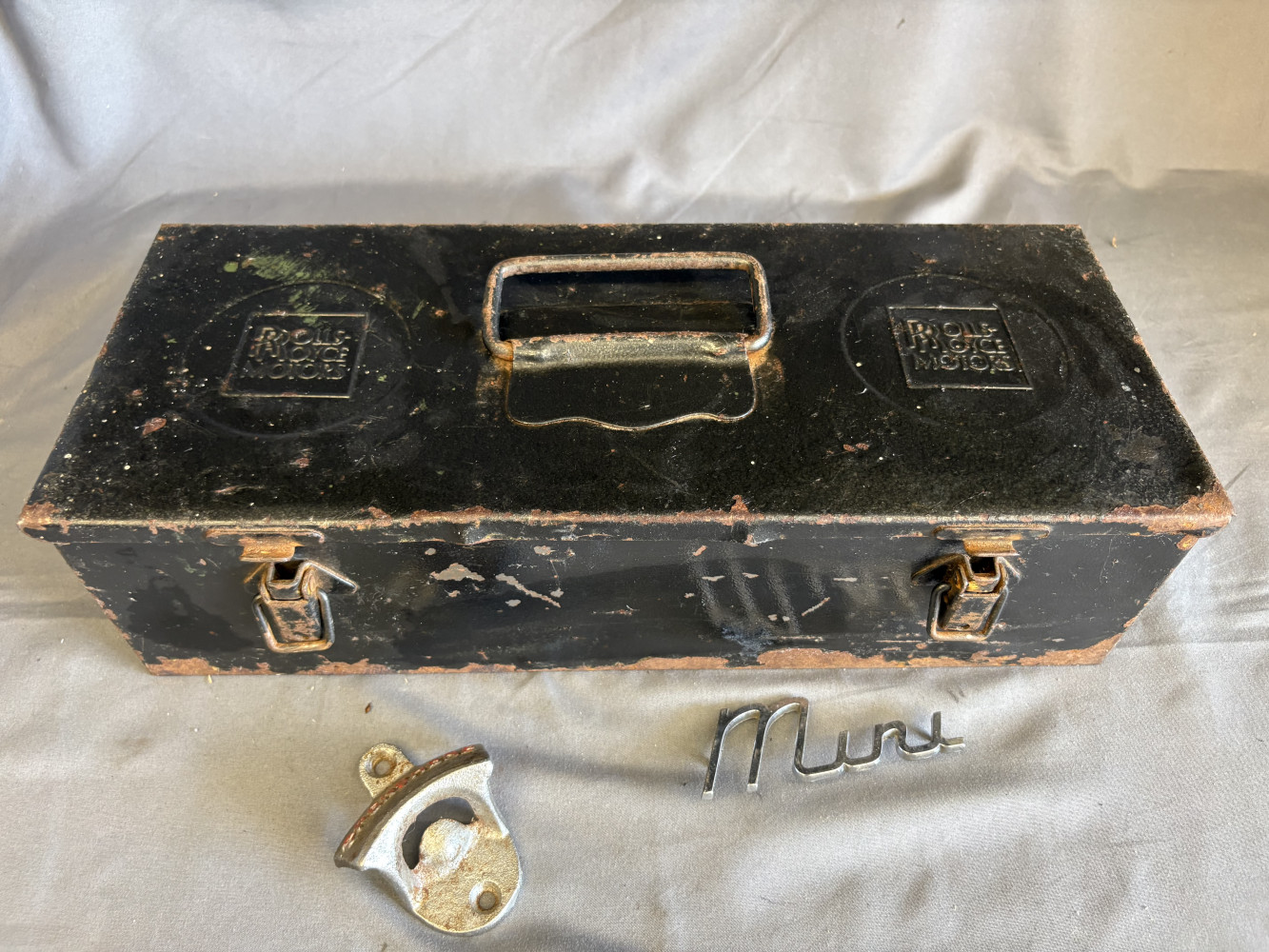 Rolls Royce original 1950s metal tool box full of unrelated tools