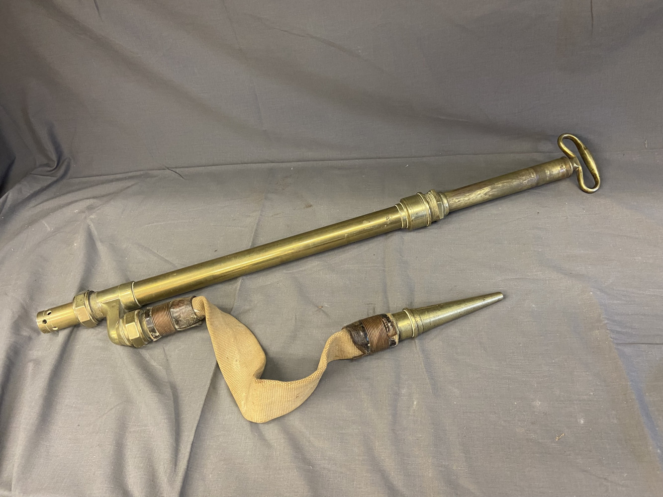 Vintage Brass Firemans Pump and Hose