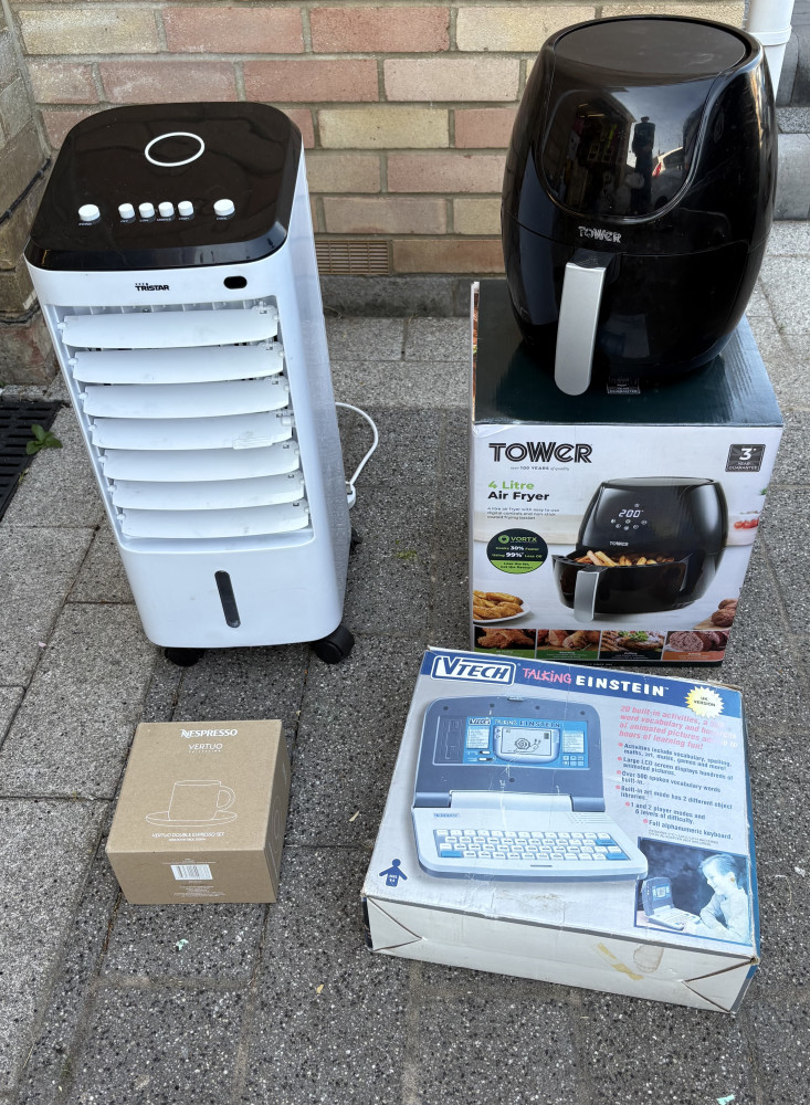 Air cooler, air fryer vintage child’s game and cup set