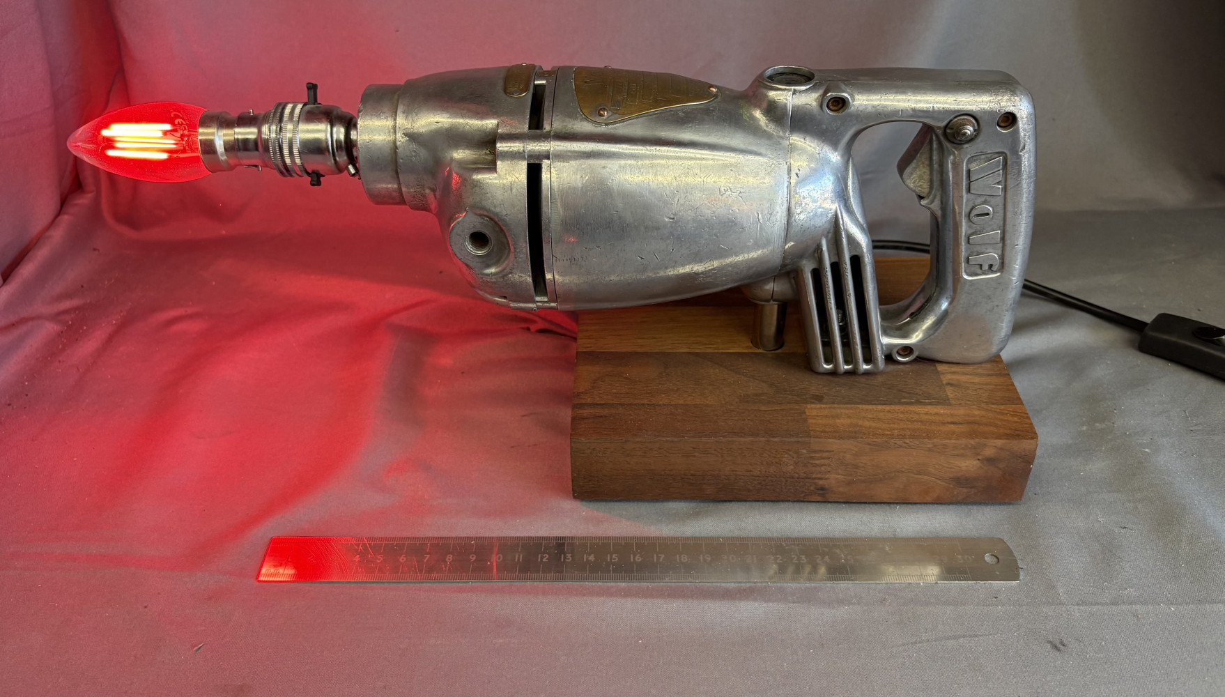 Fantastic lamp made from vintage Wolf drill 42 cms long