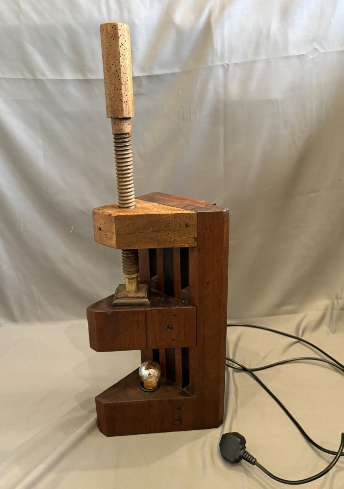 Beautiful Antique Wooden vice lamp 75cms tall