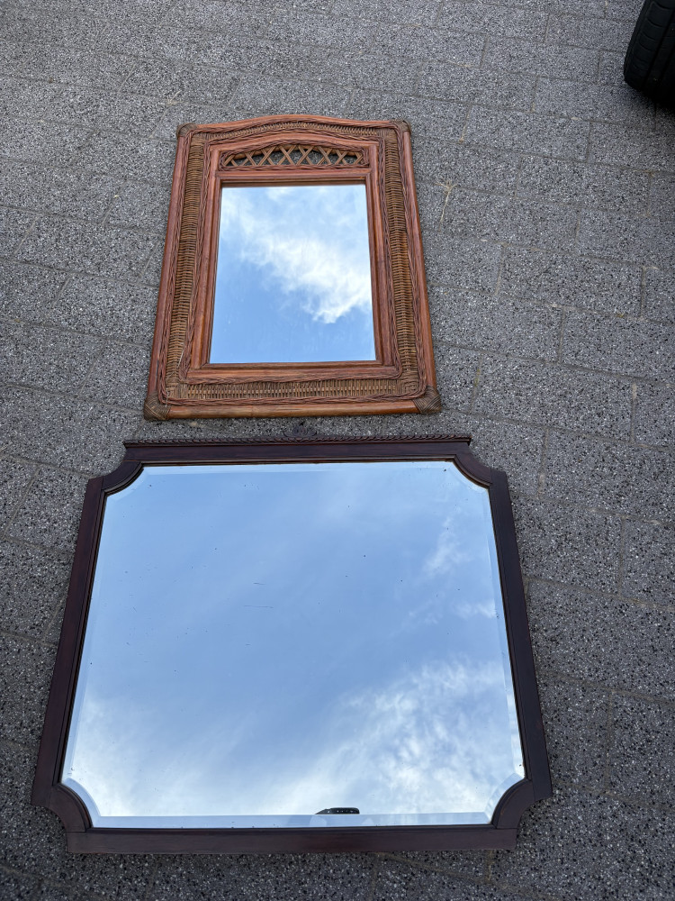 Lovely wicker and bamboo mirror 85cms x 57cms and over mantle mirror 74 cms x 68cms