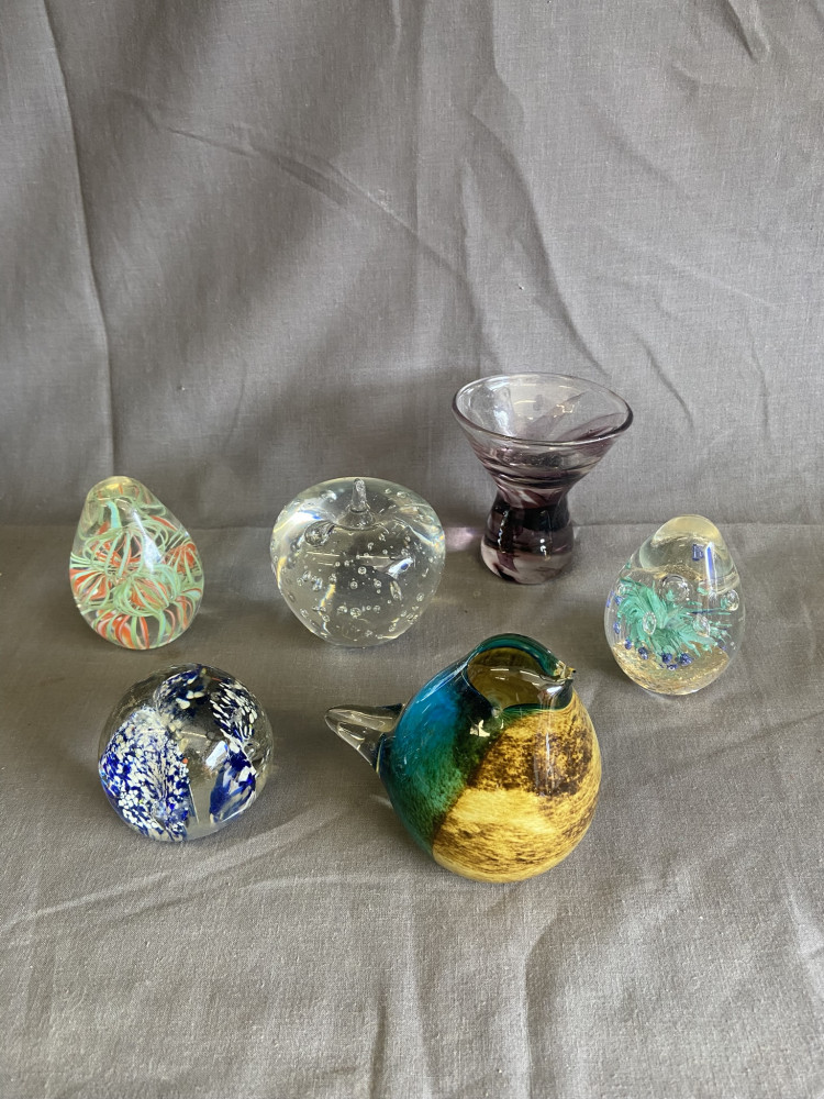 5 Glass Paperweights and one other, bird A/F