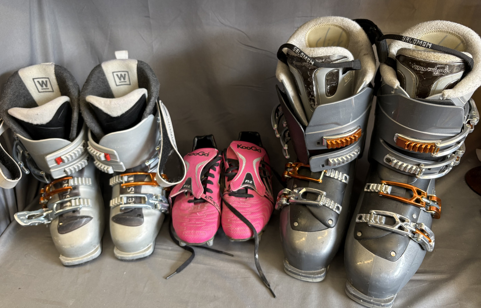2 pairs of Ski Boots and pair of football boots