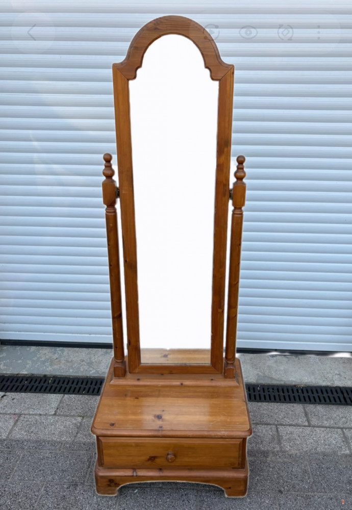 Ducal pine cheval mirror with storage in base