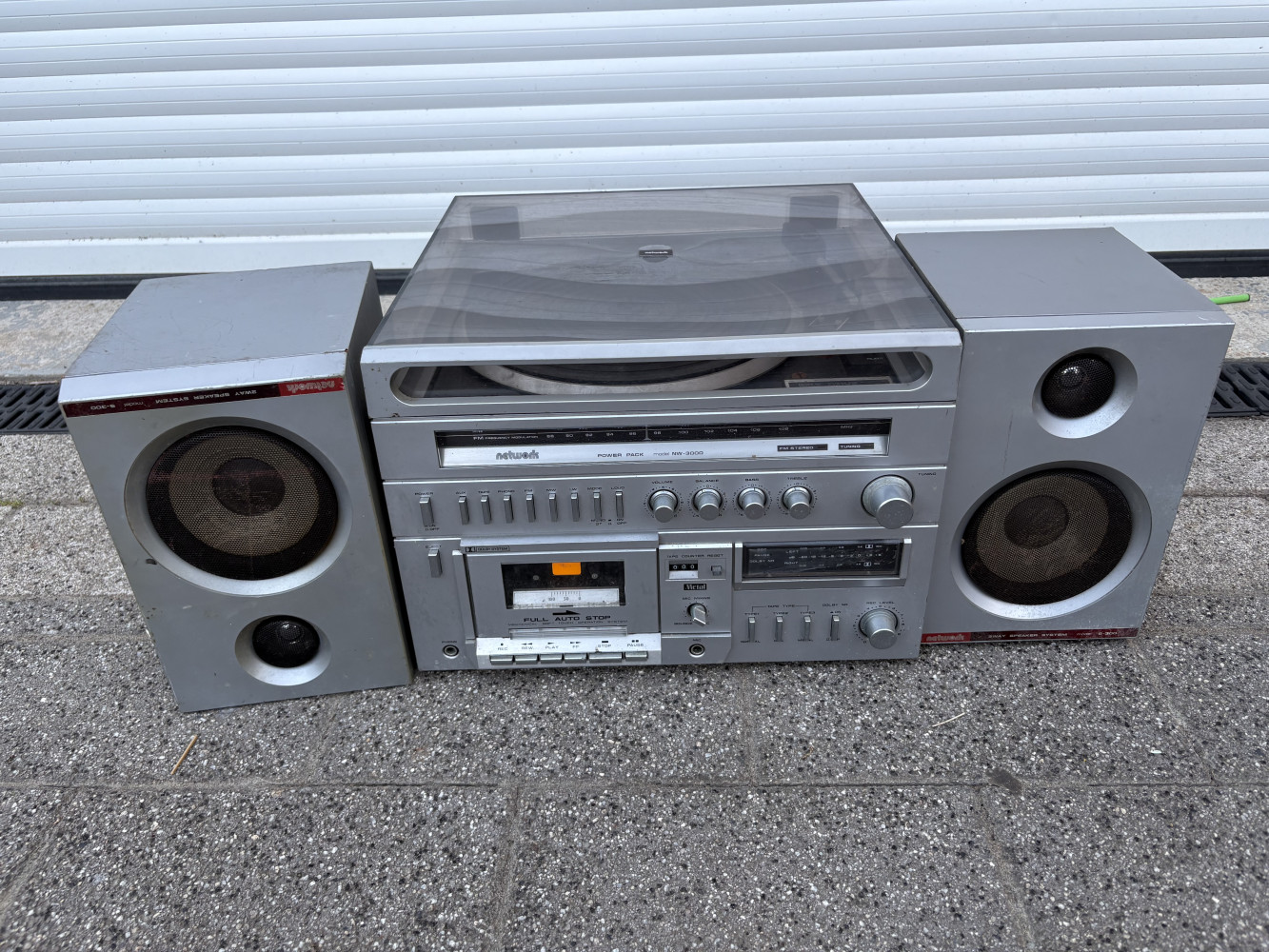 Vintage Network Power Pack NW-3000 stereo music center featuring a turntable, cassette deck, and AM/FM radio.