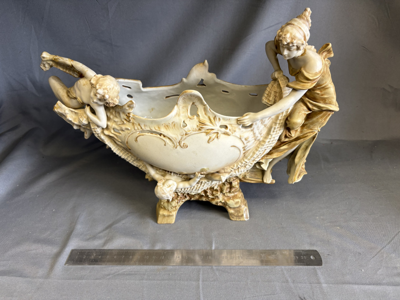 Ernst Wahliss Art Nouveau centrepiece with cherub and lady has been repaired as shown on pictures