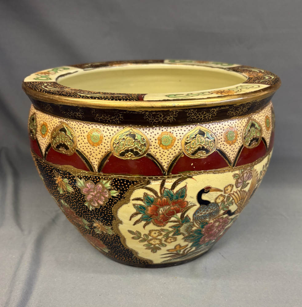 Ornate hand-painted ceramic jardinière 26cms diameter great decorators piece
