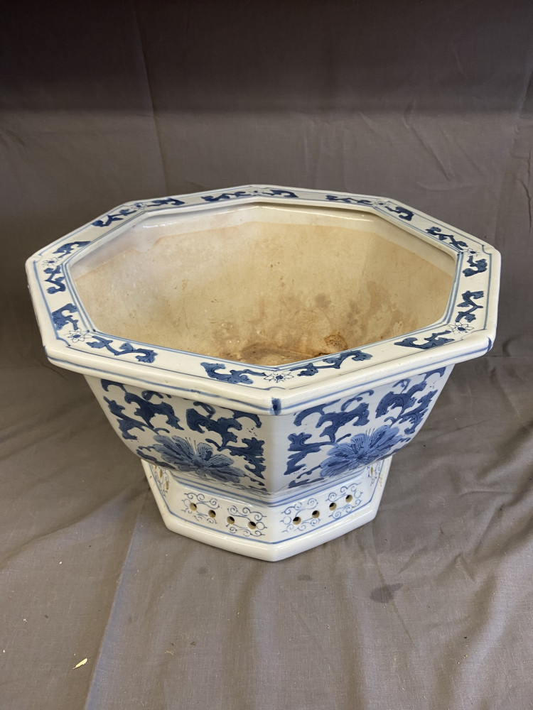 Large Blue and White Planter some chips