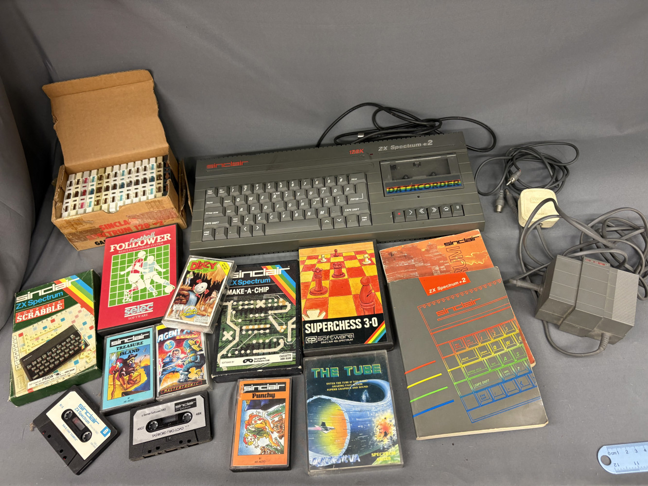 Sinclair ZX Spectrum +2 (Grey model) Manuals and large quantity of games