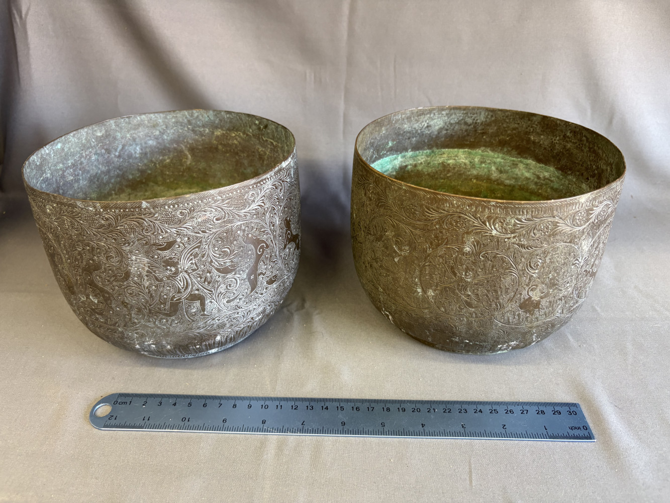 Pair of brass Indian style brass planters