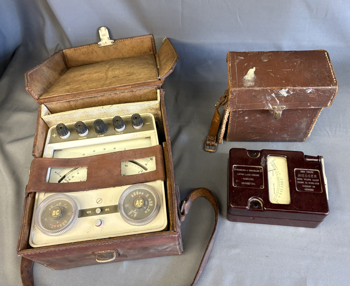 Vintage Evershed & Vignoles 500V Megger Insulation Tester often nicknamed the "Wee Megger" and a vintage Post Office / British Telecom Multi-Range Test Meter