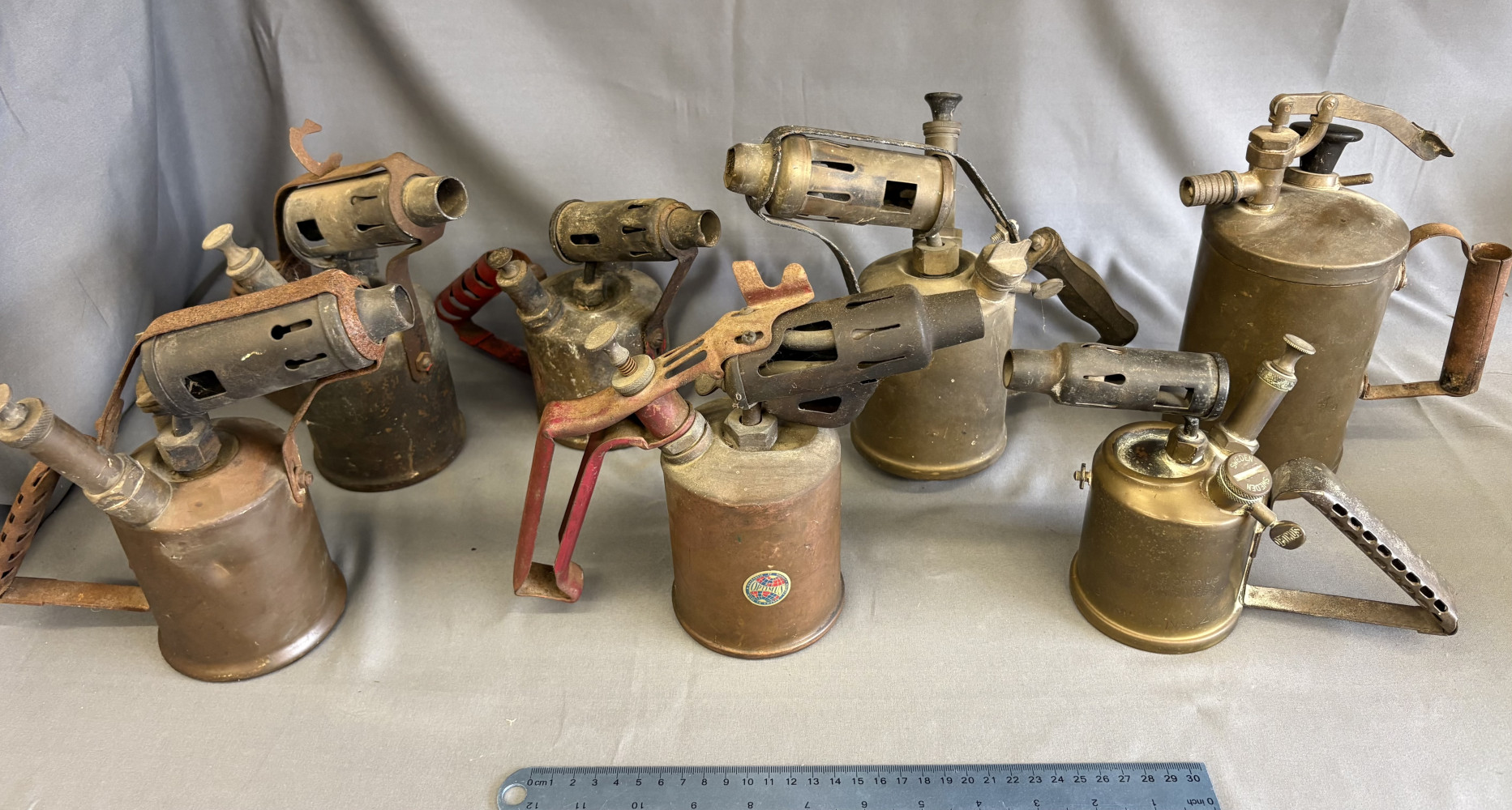 6 vintage blowtorches and garden sprayer