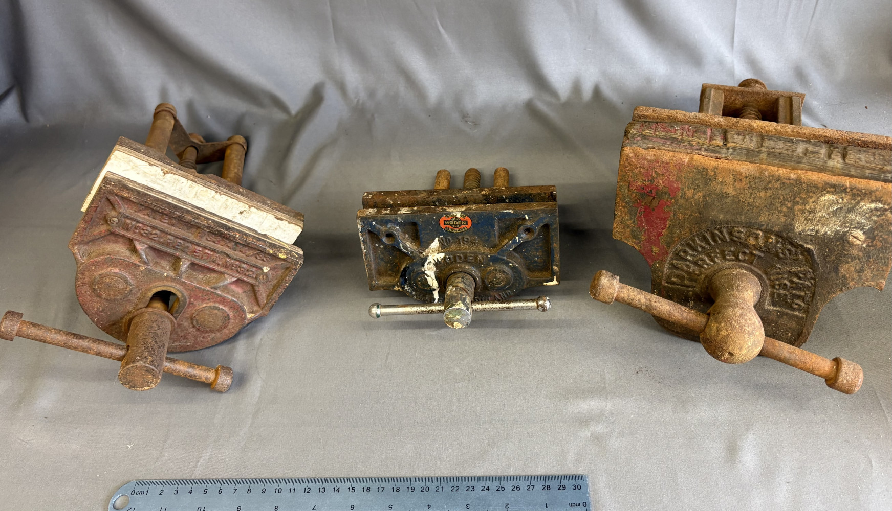 3 Antique/vintage carpenter's woodworking vices