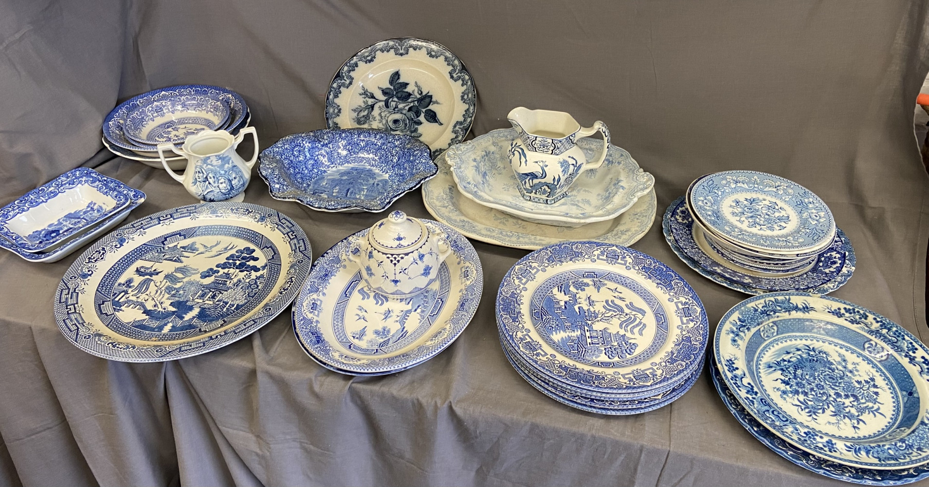 Large lot of Vintage Blue and White Ceramic plates and Chargers