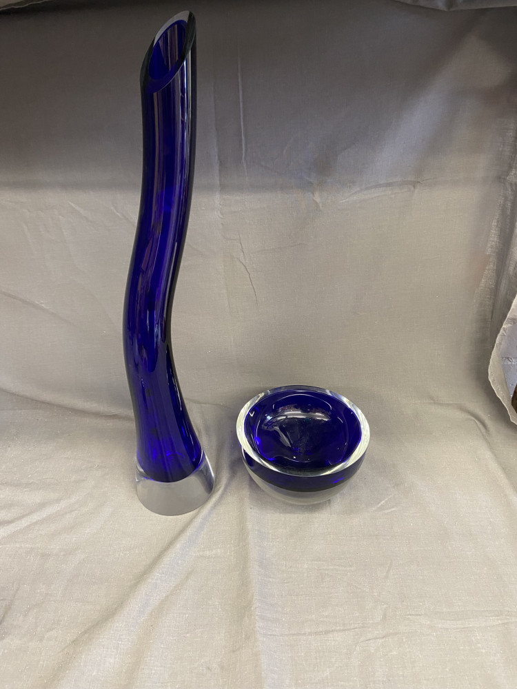 Polish Badash Glass Cobalt Blue Bowl and Vase 