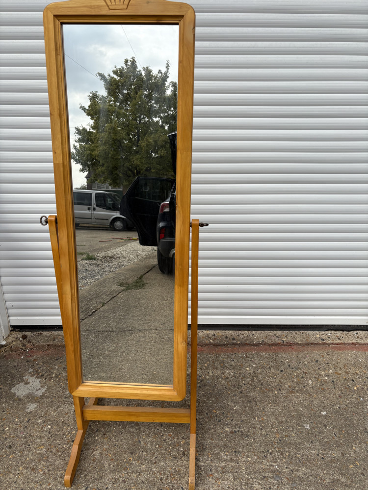 Light pine full-length tilting cheval floor mirror