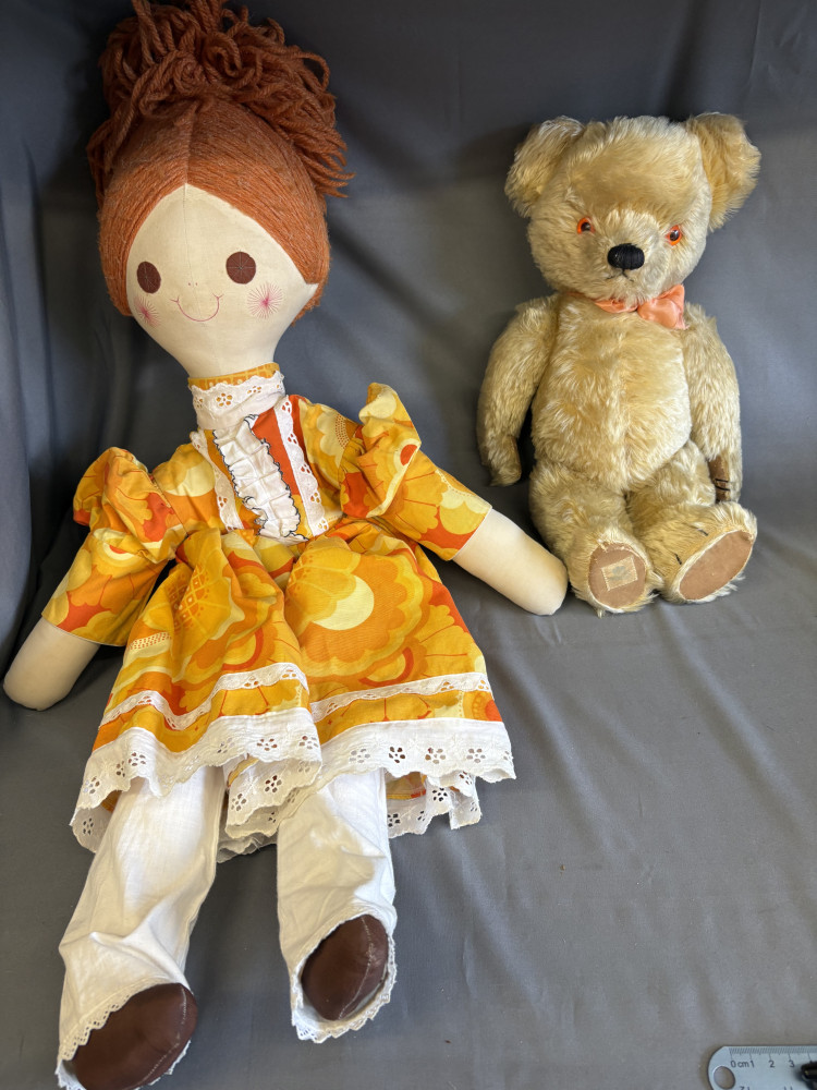 1980s Rag Doll and vintage Chad Valley mohair teddy bear