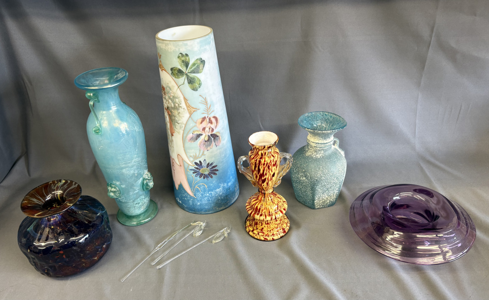 Vintage French Art Nouveau art glass vase, Medina glass vase, and other mid century studio and collectible glass pieces