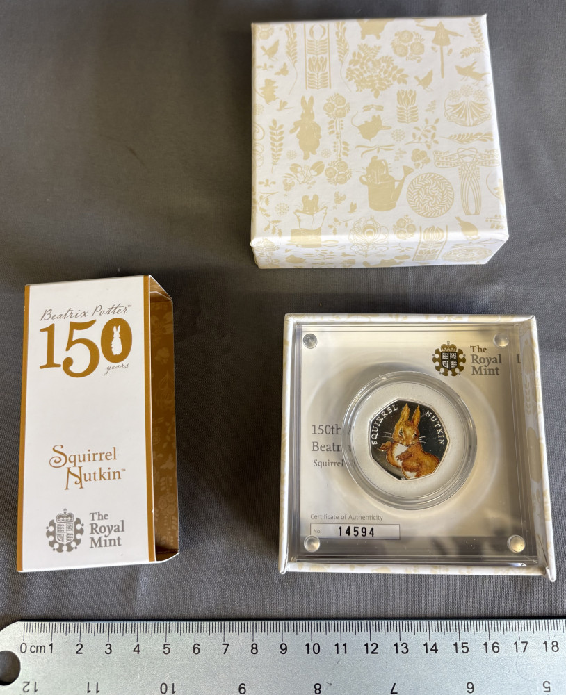 2016 Beatrix PotterSilver Proof 50p coin Squirrel Nutkin release No 14594, with certificate in A1 condition