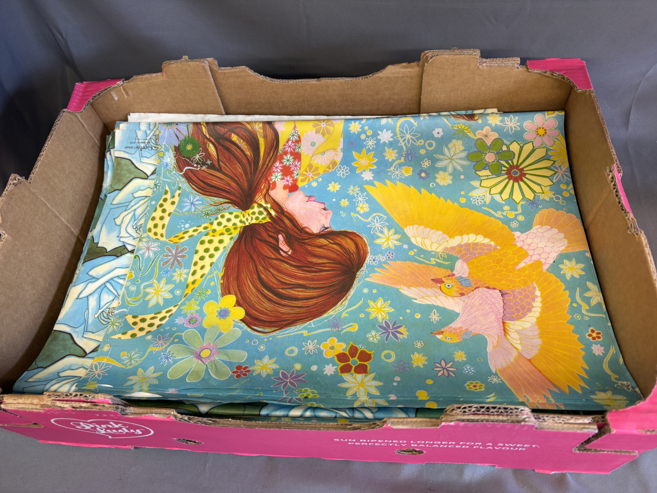 Large tray of mixed vintage wrapping paper