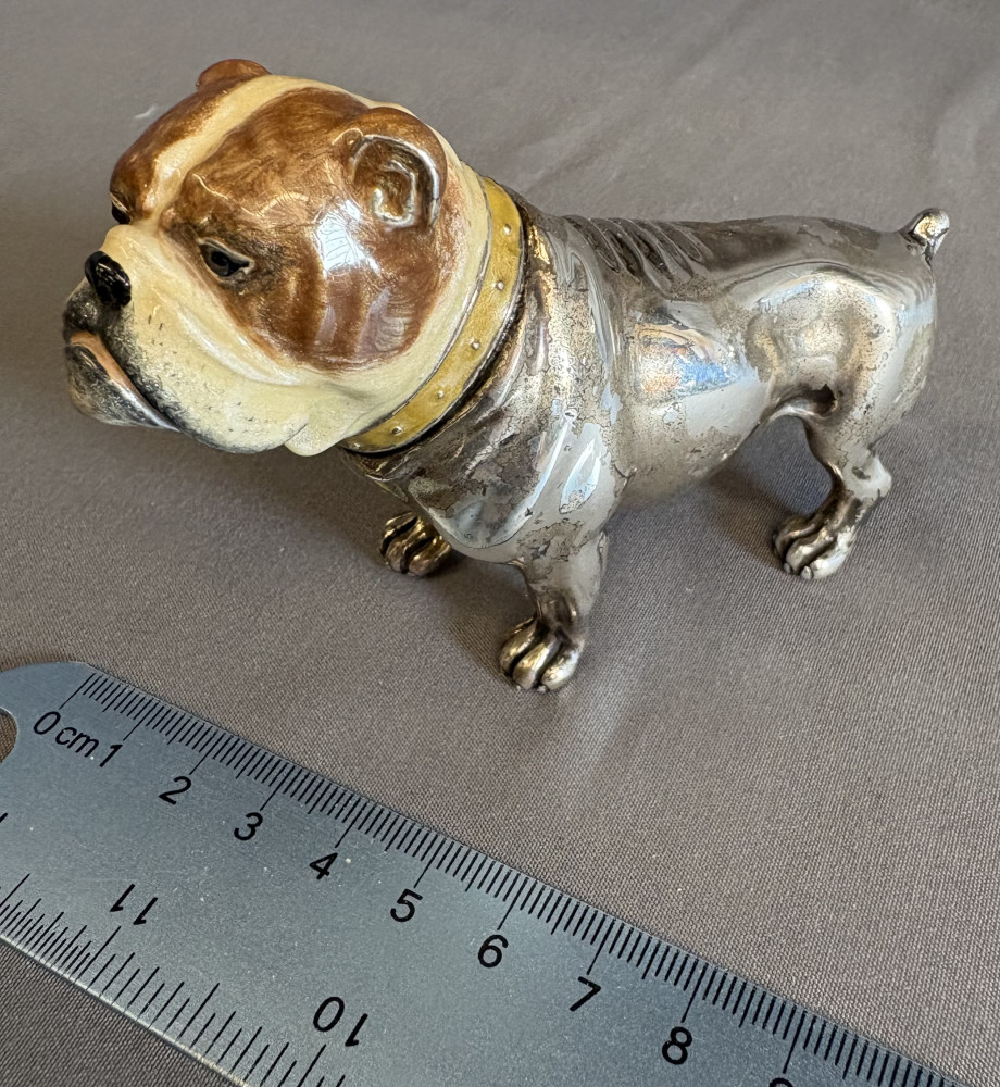 Italian Saturno Silver Hallmarked with enamel bulldog figurine 187 grams