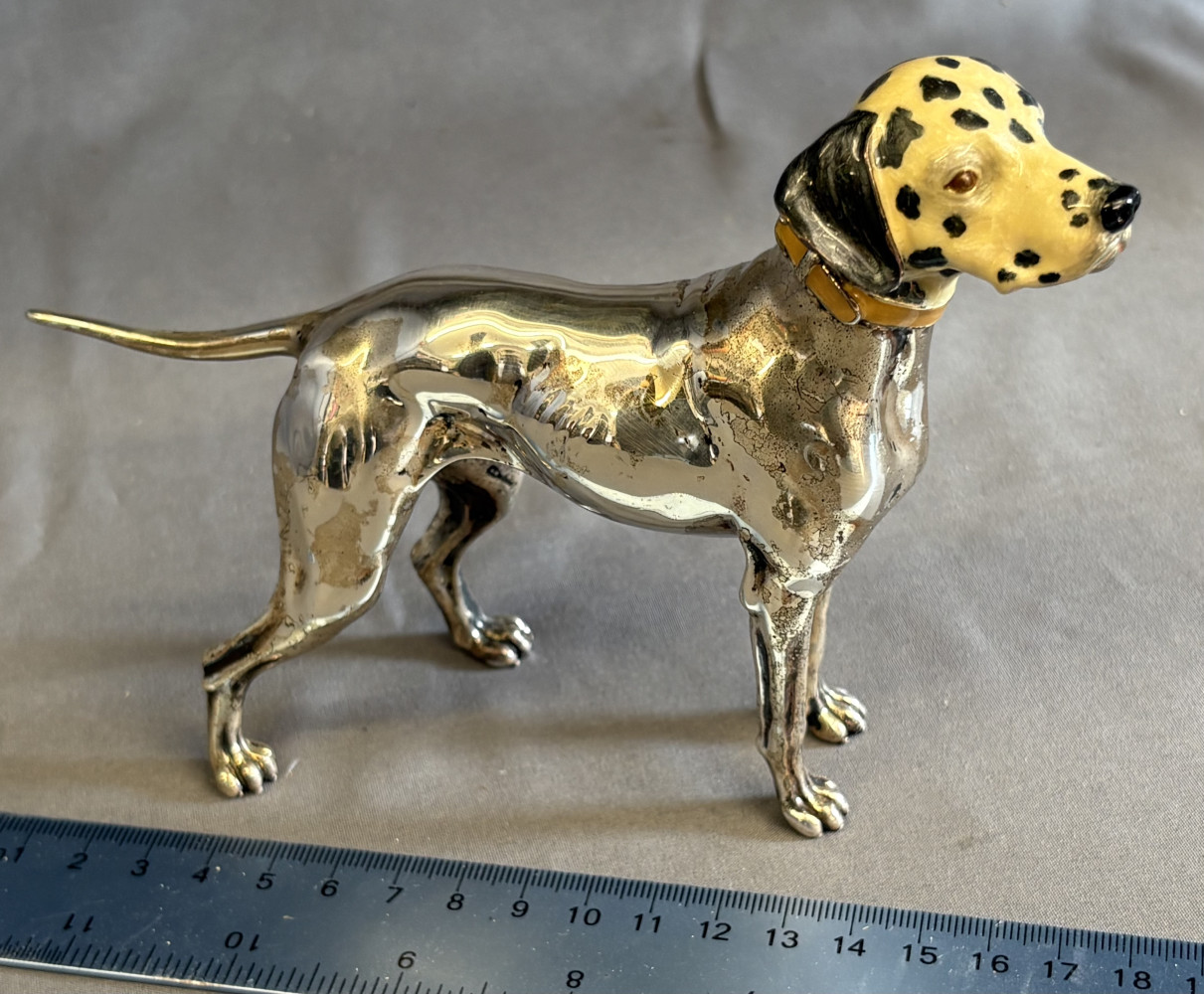 Italian Hallmarked Saturno Silver with Enamelled head Dalmatian 316 grams