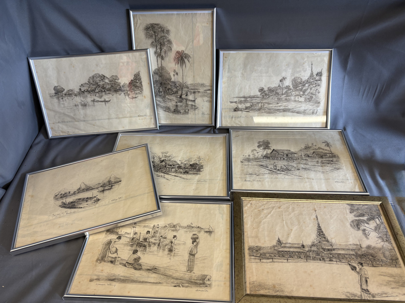 Eight Eric Gordon MacColl (1896-1973), pencil drawings, Well known respected artist famous for drawing on any paper he could find