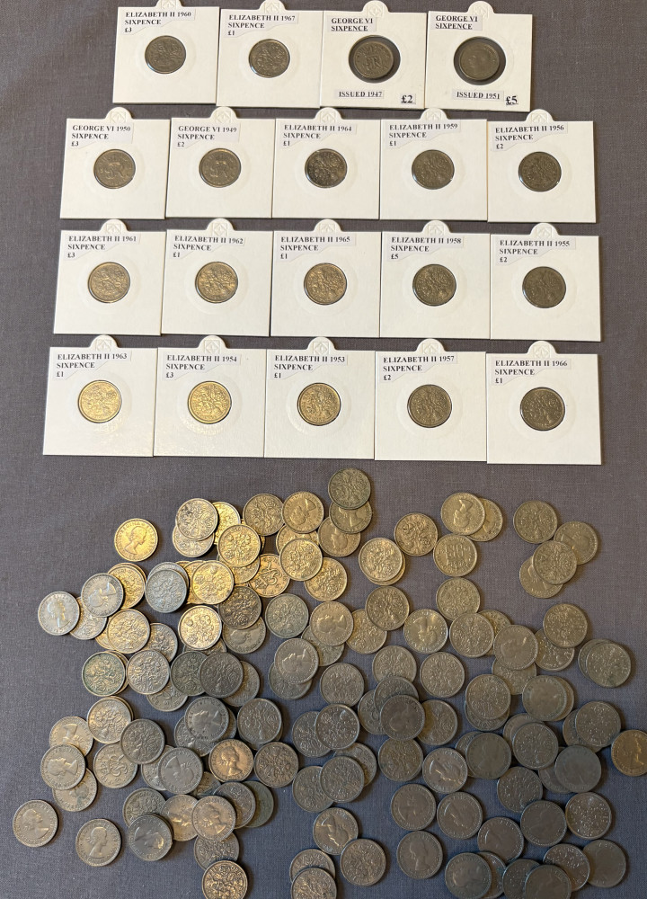 19 cased graded 6 pence coins and large amount of loose ungraded ones