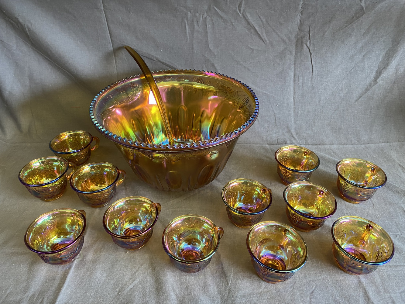 Carnival Glass Punch bowl set