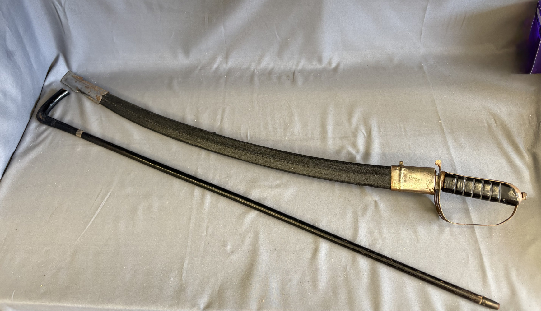 Vintage Sword possibly Indian and walking stick with hallmarked silver band
